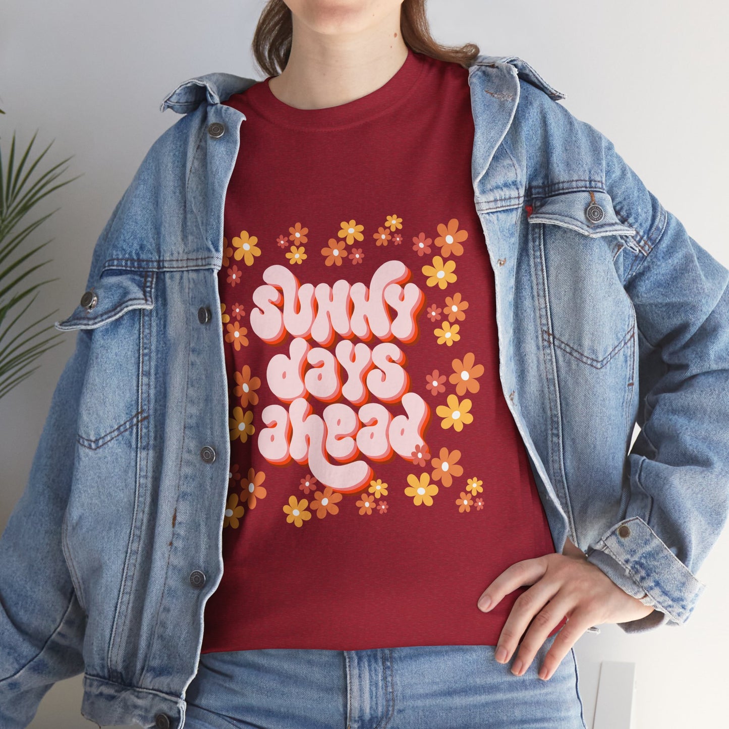 Sunny Days Ahead Tee, Unisex Cotton Tee, Flower Graphic Shirt, Casual Summer T-Shirt, Positive Vibes Apparel, Gift for Friends