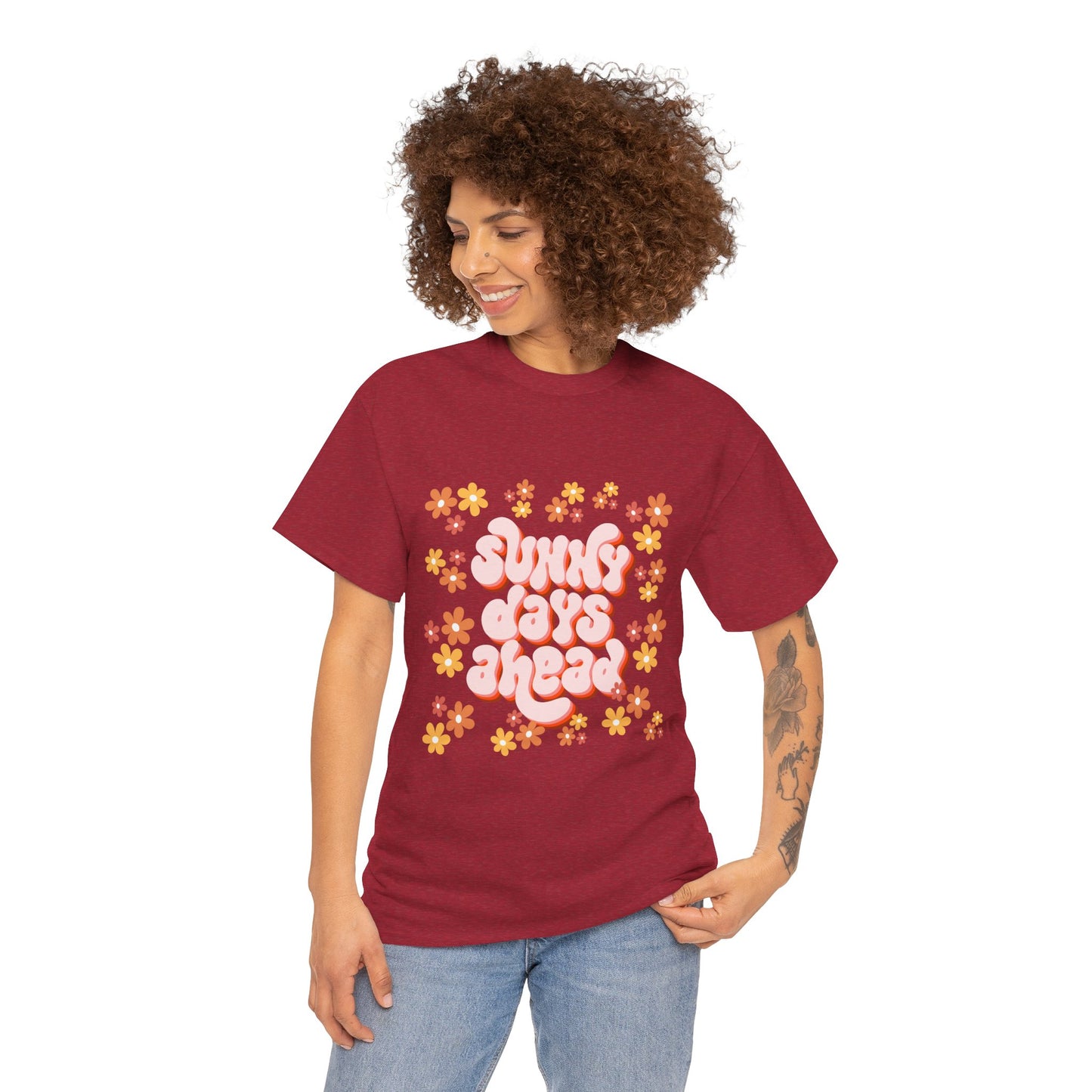 Sunny Days Ahead Tee, Unisex Cotton Tee, Flower Graphic Shirt, Casual Summer T-Shirt, Positive Vibes Apparel, Gift for Friends