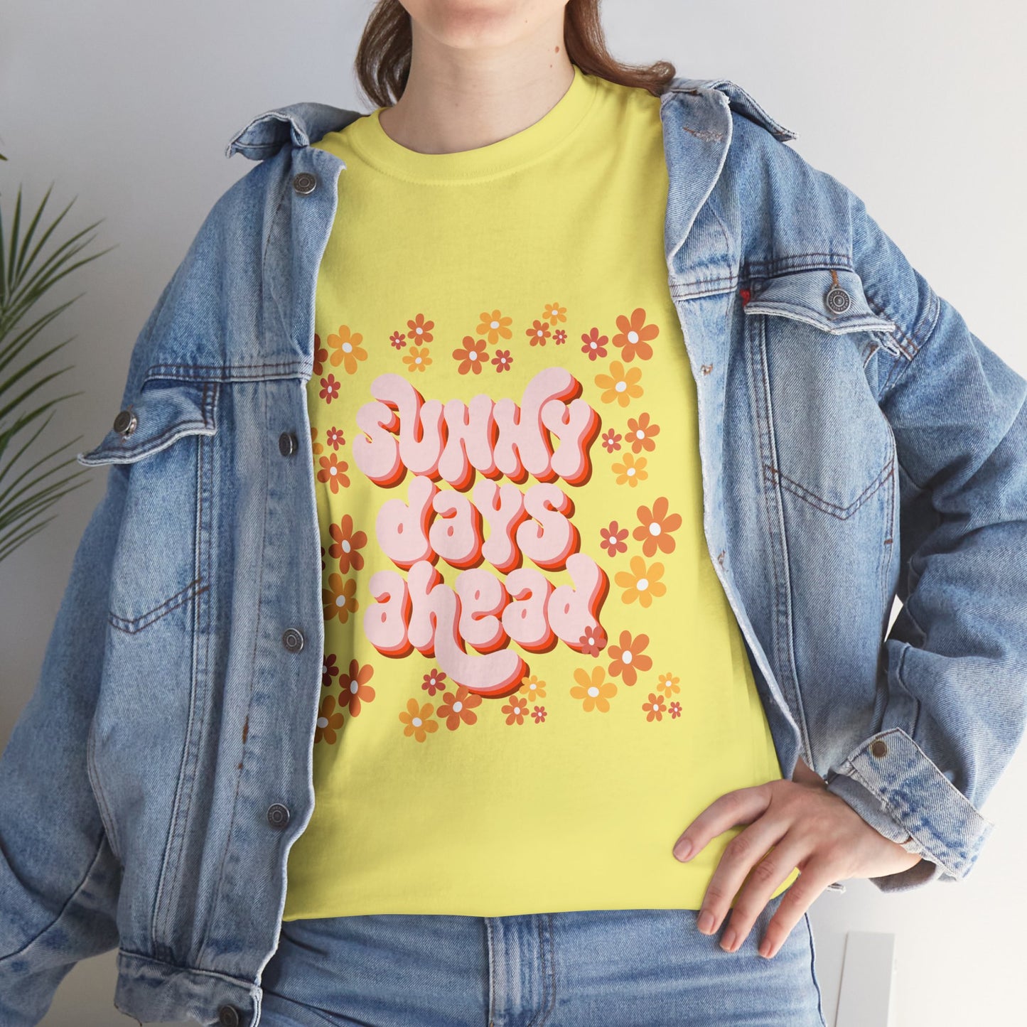 Sunny Days Ahead Tee, Unisex Cotton Tee, Flower Graphic Shirt, Casual Summer T-Shirt, Positive Vibes Apparel, Gift for Friends