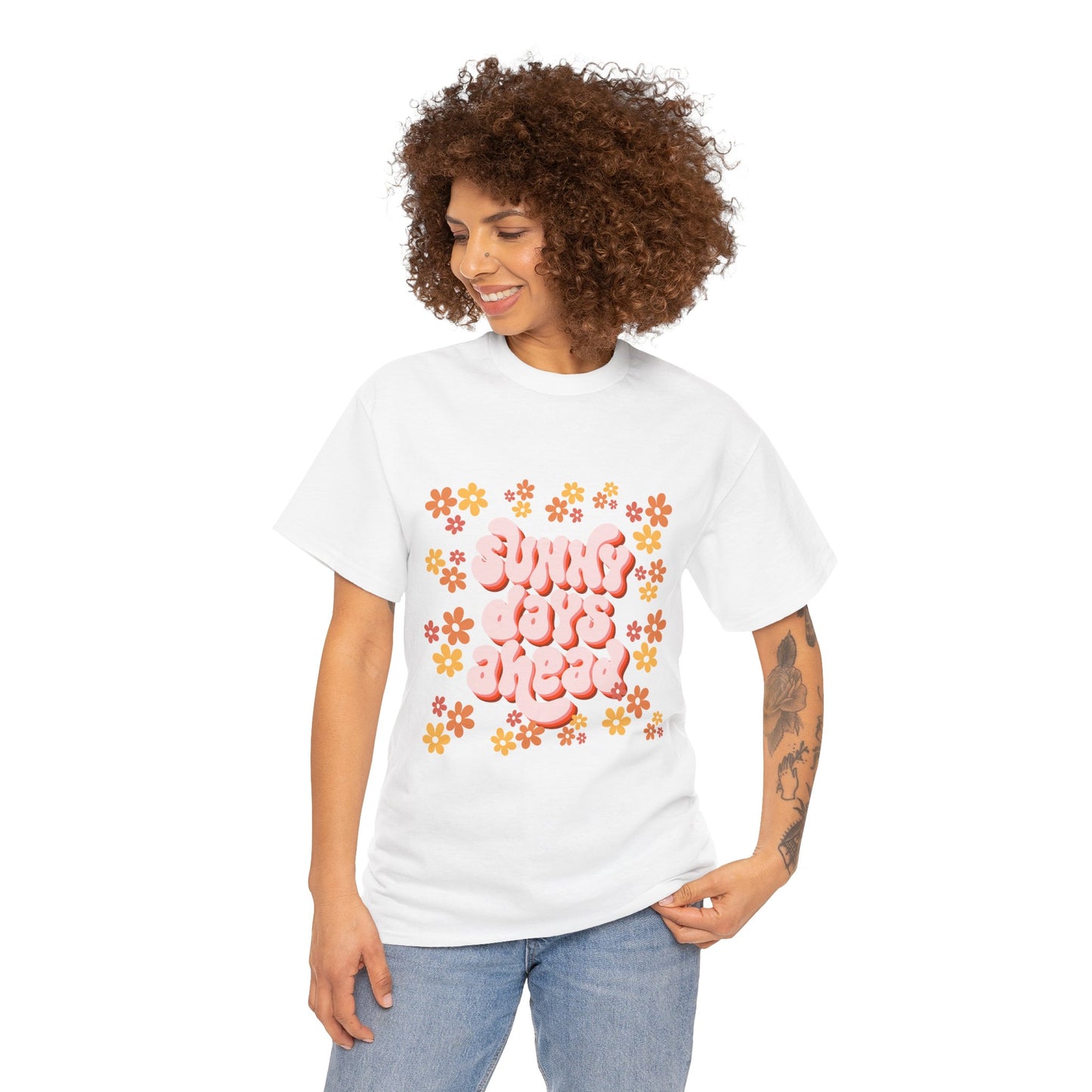 Sunny Days Ahead Tee, Unisex Cotton Tee, Flower Graphic Shirt, Casual Summer T-Shirt, Positive Vibes Apparel, Gift for Friends