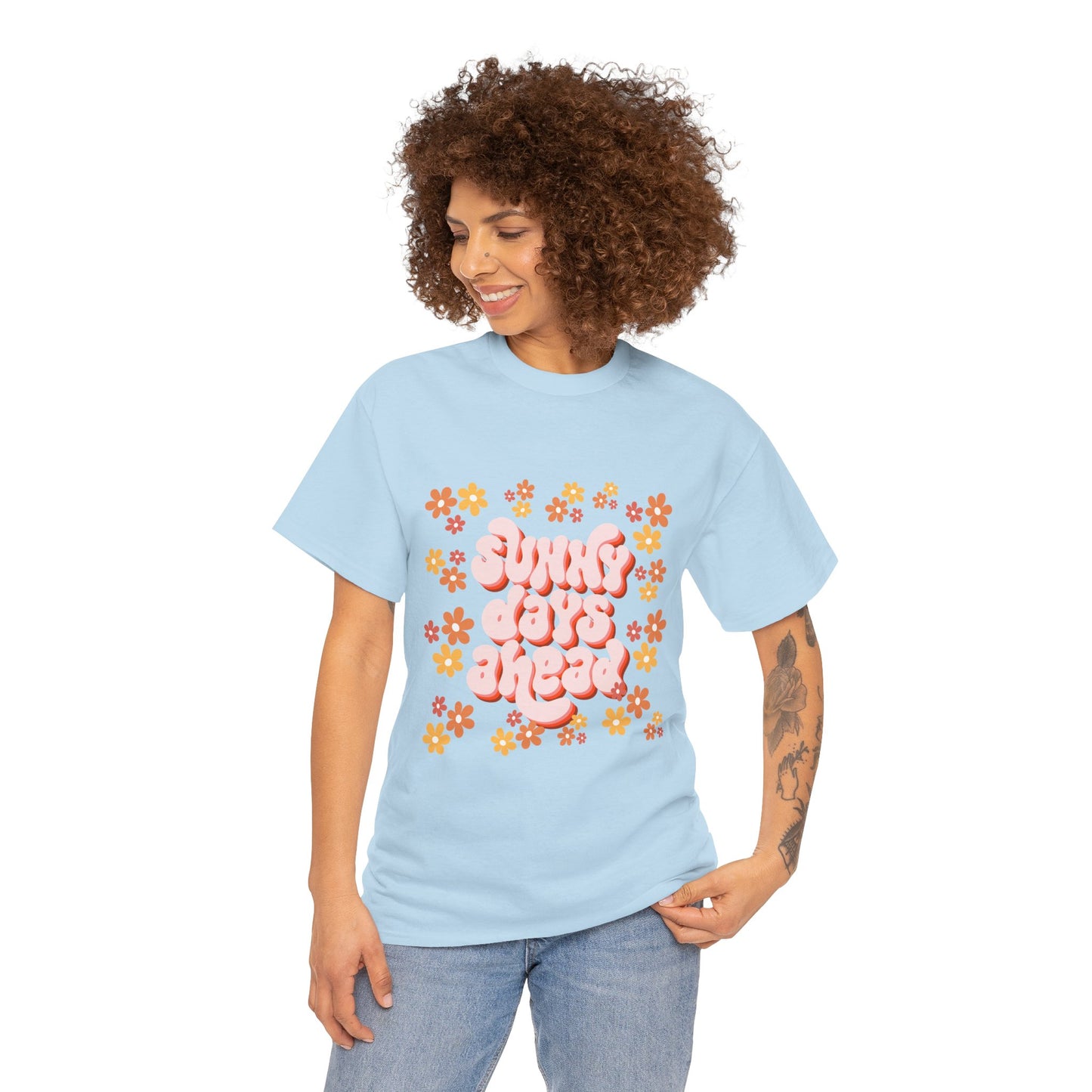 Sunny Days Ahead Tee, Unisex Cotton Tee, Flower Graphic Shirt, Casual Summer T-Shirt, Positive Vibes Apparel, Gift for Friends