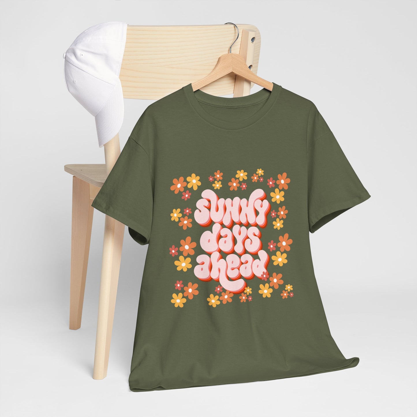 Sunny Days Ahead Tee, Unisex Cotton Tee, Flower Graphic Shirt, Casual Summer T-Shirt, Positive Vibes Apparel, Gift for Friends