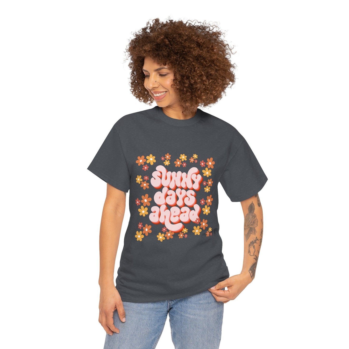 Sunny Days Ahead Tee, Unisex Cotton Tee, Flower Graphic Shirt, Casual Summer T-Shirt, Positive Vibes Apparel, Gift for Friends