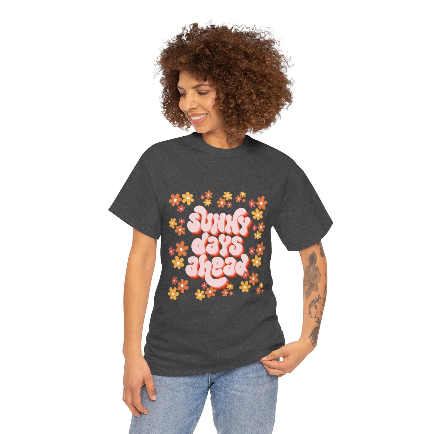Sunny Days Ahead Tee, Unisex Cotton Tee, Flower Graphic Shirt, Casual Summer T-Shirt, Positive Vibes Apparel, Gift for Friends