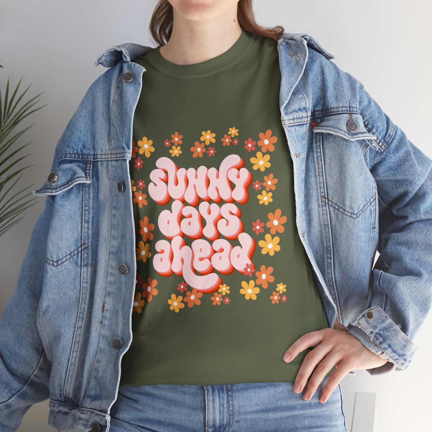 Sunny Days Ahead Tee, Unisex Cotton Tee, Flower Graphic Shirt, Casual Summer T-Shirt, Positive Vibes Apparel, Gift for Friends