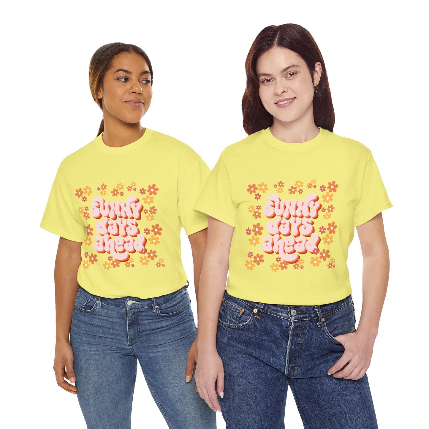 Sunny Days Ahead Tee, Unisex Cotton Tee, Flower Graphic Shirt, Casual Summer T-Shirt, Positive Vibes Apparel, Gift for Friends
