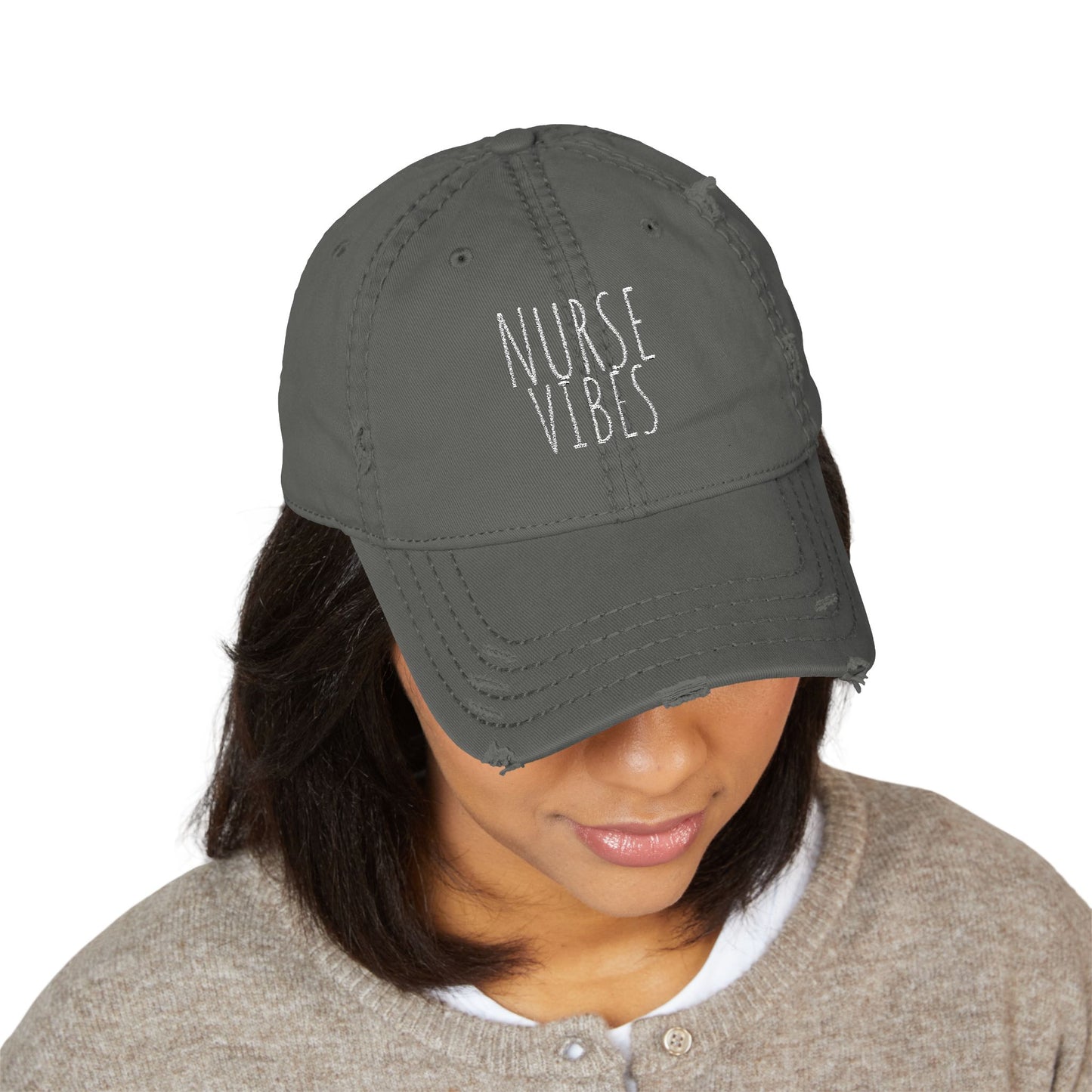 Distressed Dad Hat - Nurse Vibes, Stylish Cap for Healthcare Workers, Casual Wear, Gifts for Nurses, Adjustable Hat