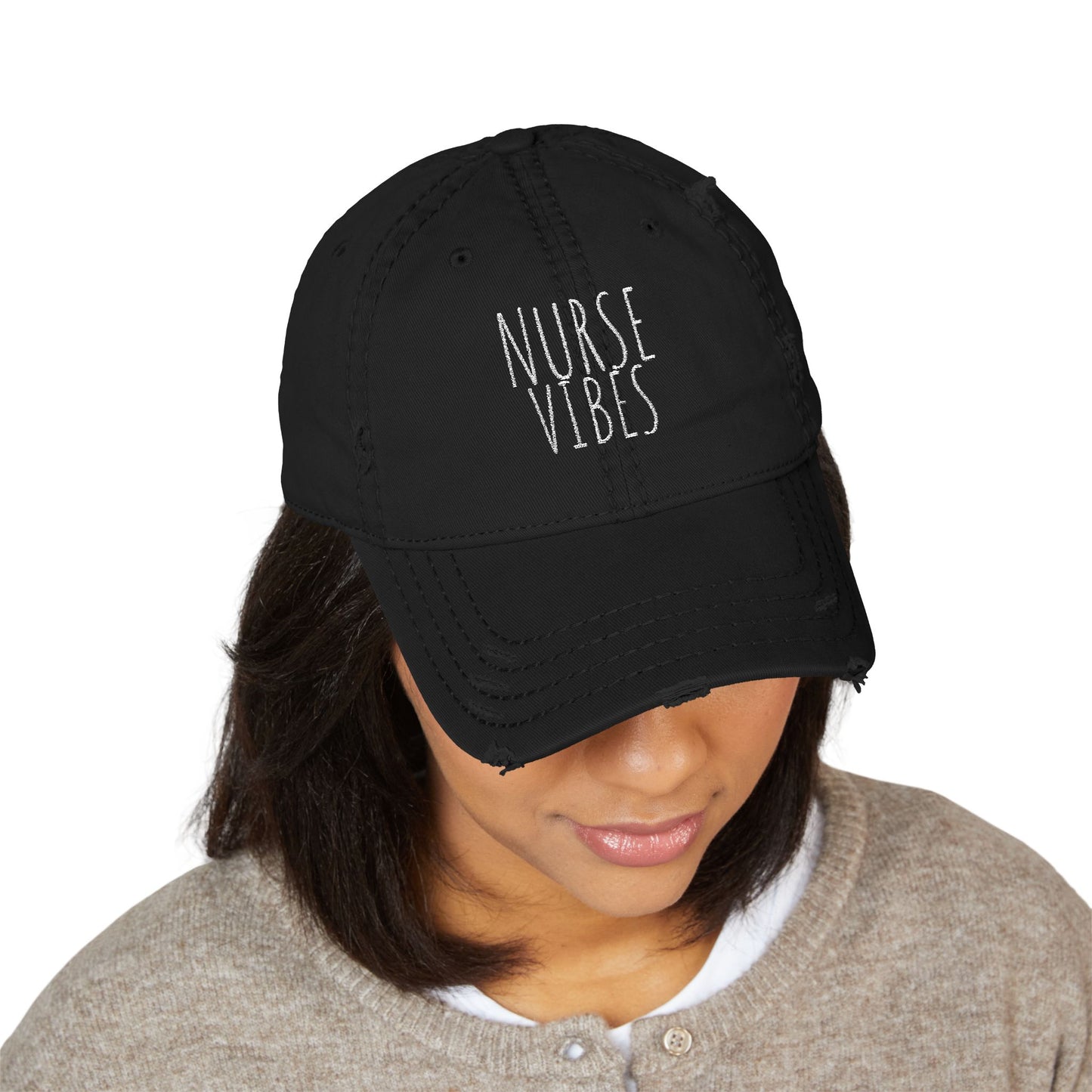 Distressed Dad Hat - Nurse Vibes, Stylish Cap for Healthcare Workers, Casual Wear, Gifts for Nurses, Adjustable Hat