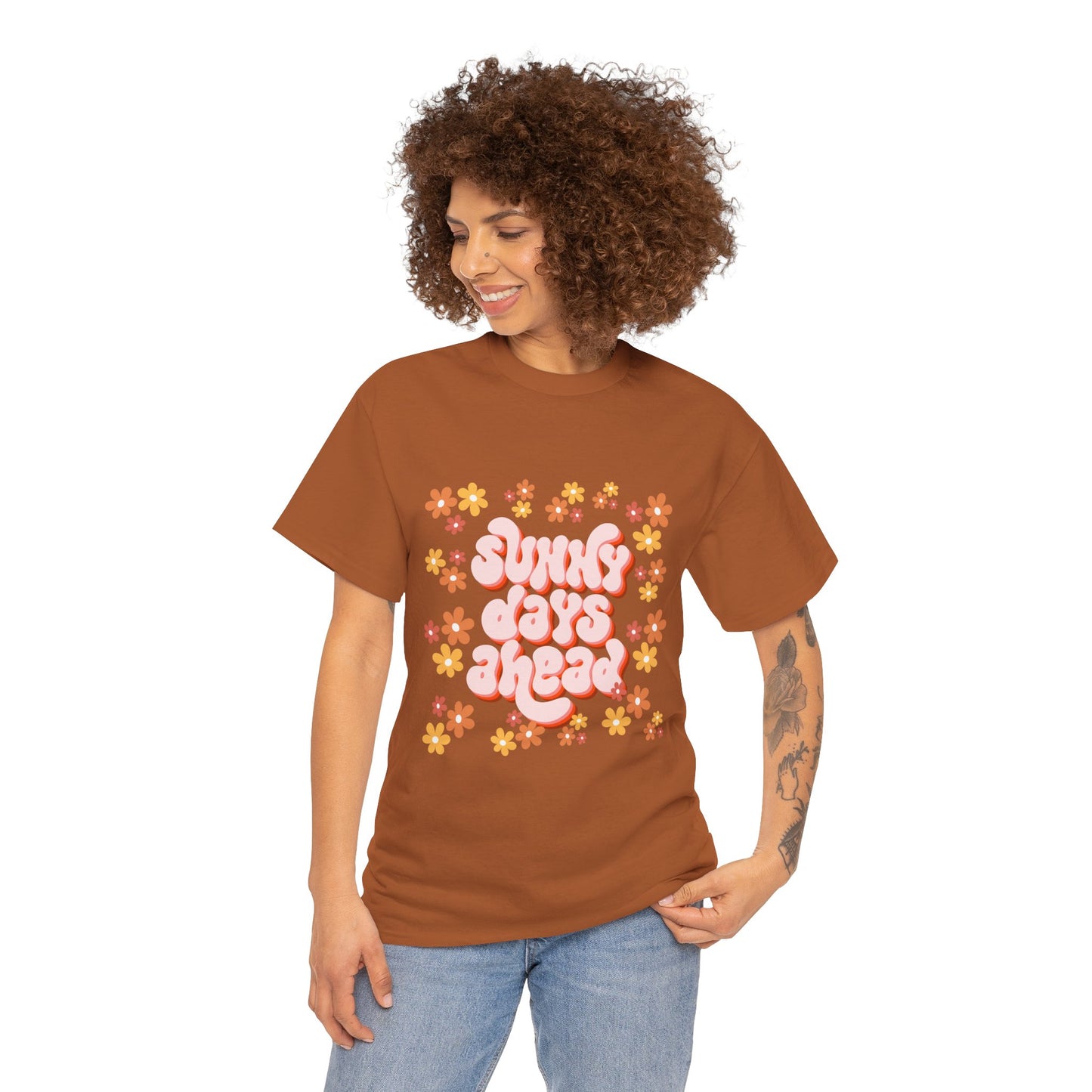 Sunny Days Ahead Tee, Unisex Cotton Tee, Flower Graphic Shirt, Casual Summer T-Shirt, Positive Vibes Apparel, Gift for Friends