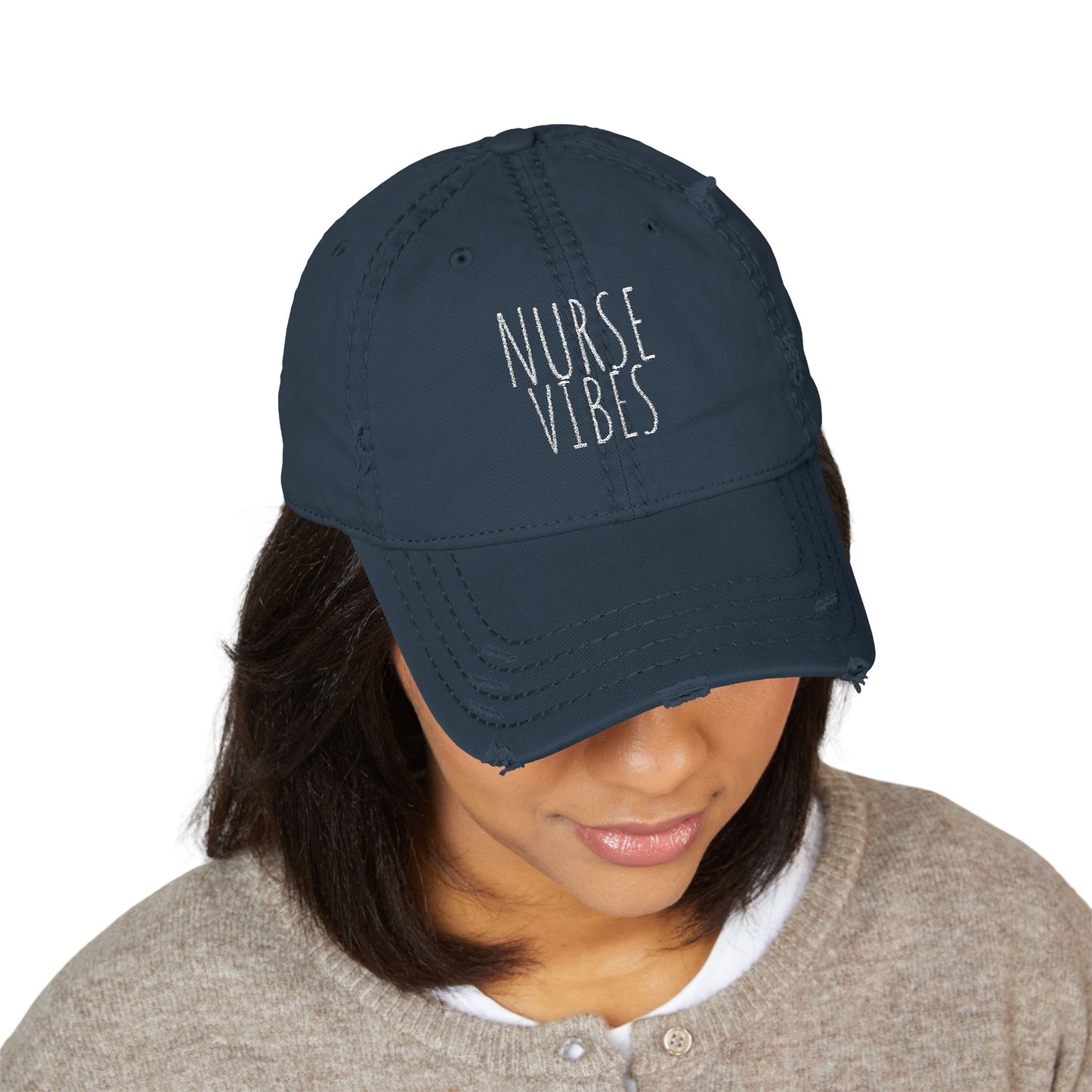 Distressed Dad Hat - Nurse Vibes, Stylish Cap for Healthcare Workers, Casual Wear, Gifts for Nurses, Adjustable Hat