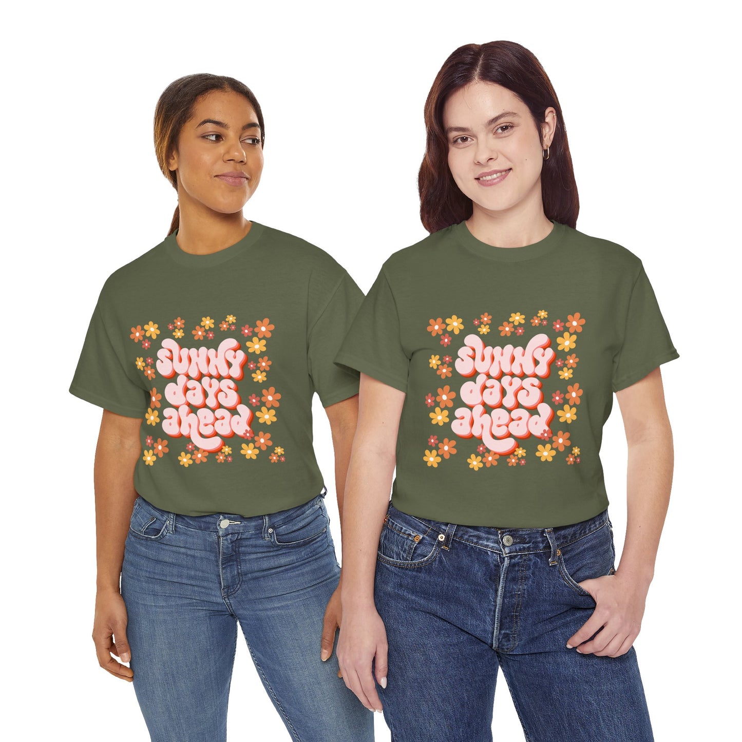Sunny Days Ahead Tee, Unisex Cotton Tee, Flower Graphic Shirt, Casual Summer T-Shirt, Positive Vibes Apparel, Gift for Friends