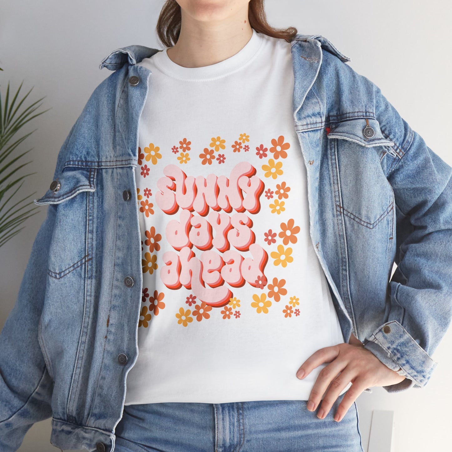 Sunny Days Ahead Tee, Unisex Cotton Tee, Flower Graphic Shirt, Casual Summer T-Shirt, Positive Vibes Apparel, Gift for Friends
