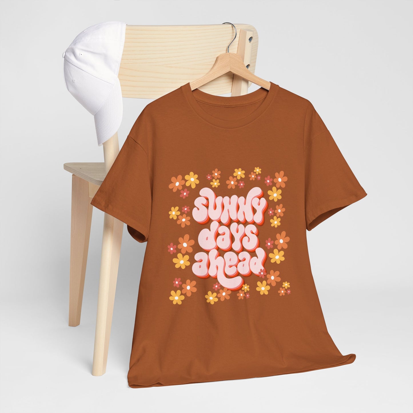 Sunny Days Ahead Tee, Unisex Cotton Tee, Flower Graphic Shirt, Casual Summer T-Shirt, Positive Vibes Apparel, Gift for Friends