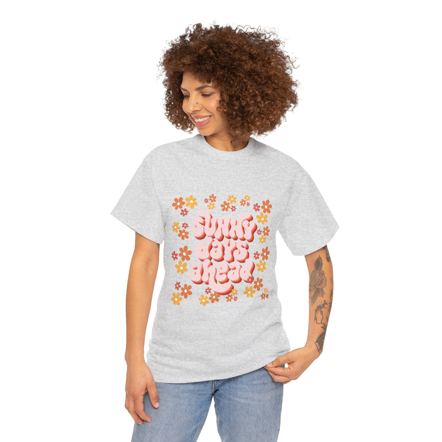 Sunny Days Ahead Tee, Unisex Cotton Tee, Flower Graphic Shirt, Casual Summer T-Shirt, Positive Vibes Apparel, Gift for Friends