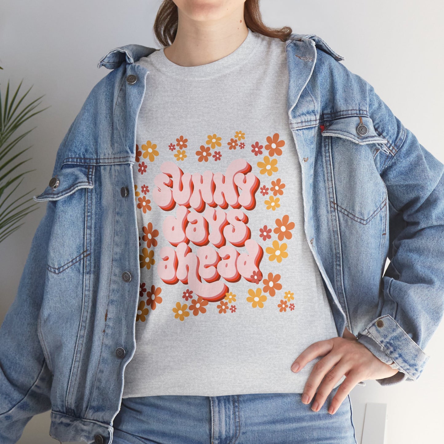 Sunny Days Ahead Tee, Unisex Cotton Tee, Flower Graphic Shirt, Casual Summer T-Shirt, Positive Vibes Apparel, Gift for Friends