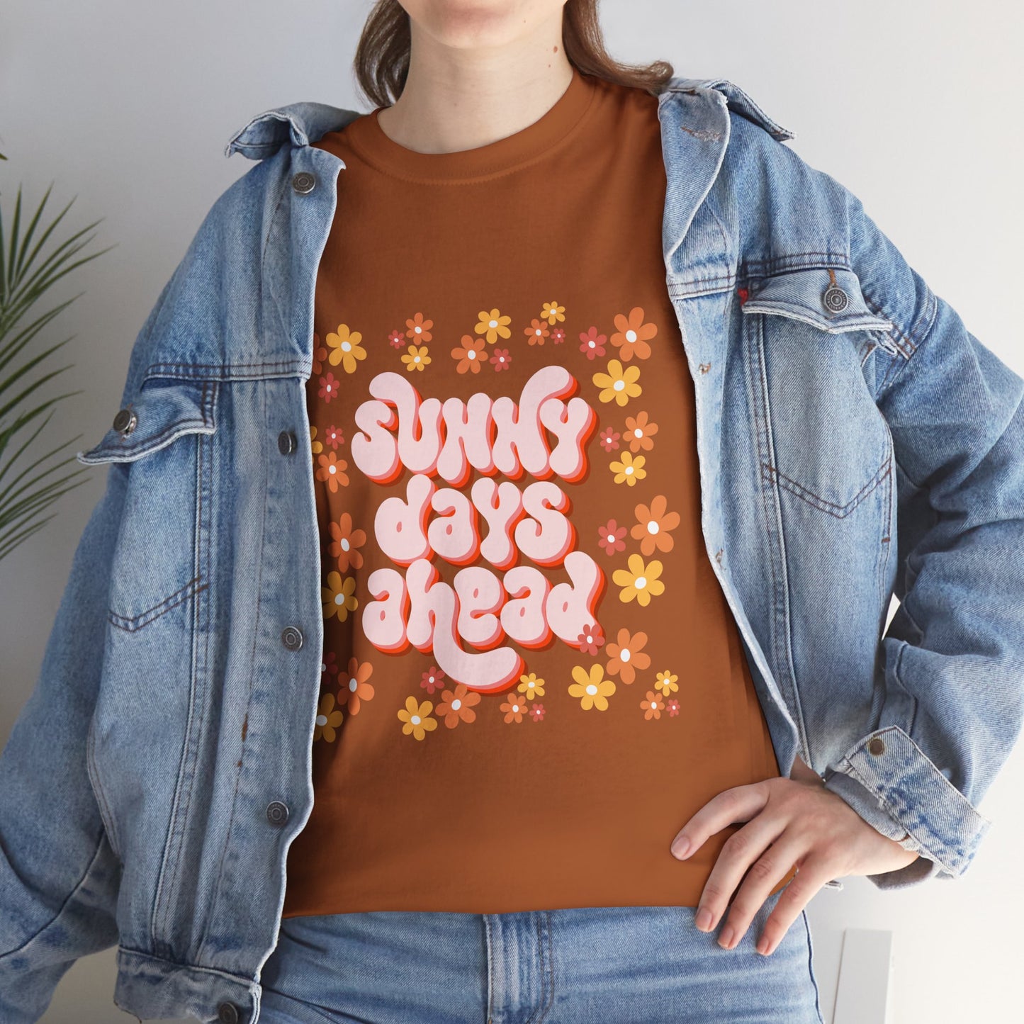 Sunny Days Ahead Tee, Unisex Cotton Tee, Flower Graphic Shirt, Casual Summer T-Shirt, Positive Vibes Apparel, Gift for Friends