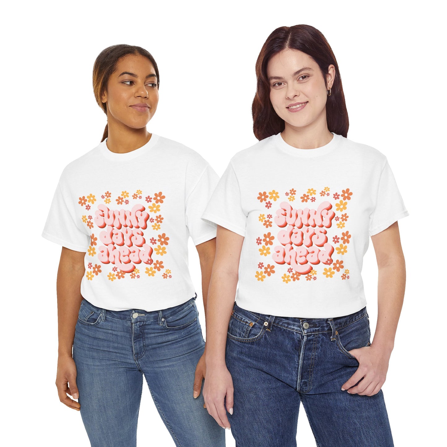 Sunny Days Ahead Tee, Unisex Cotton Tee, Flower Graphic Shirt, Casual Summer T-Shirt, Positive Vibes Apparel, Gift for Friends